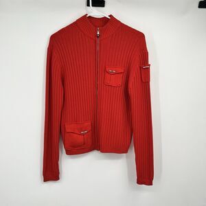 Jamie Sadock Women's S Knit Red Cardigan Silk Cotton Zip Up Pockets Preppy Golf